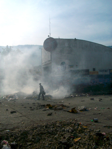 scene from political riots in Haiti 2010