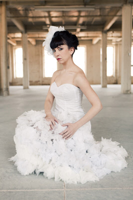 wedding gown made from used dryer sheets