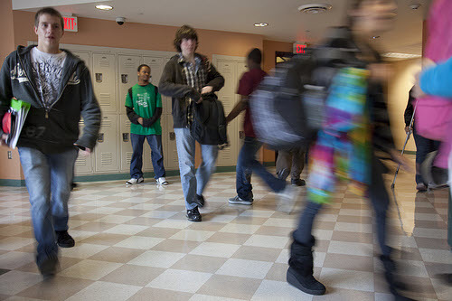 students in school hallway