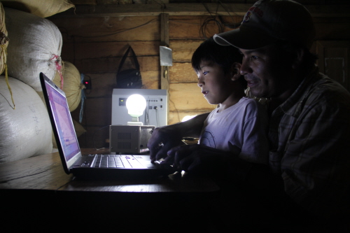 father and son using a quetsol pay as you go solar kit