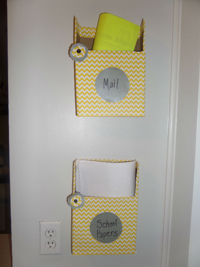 cereal boxes turned into hanging wall folders