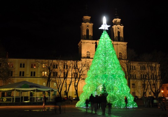 artificial christmas tree made from plastic water bottles
