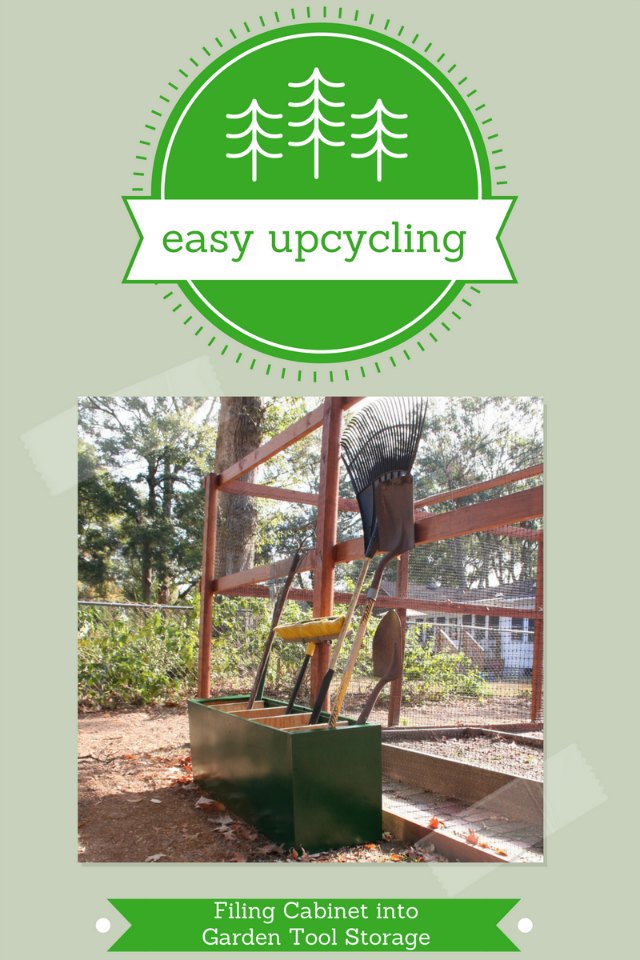 filing cabinet upcycled into garden storage